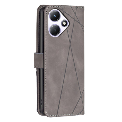Infinix Hot 30 Play NFC Wallet Case – Rhombus Texture PU Leather, Magnetic Buckle, Card Slots, Stand Function, Shockproof Protective Cover