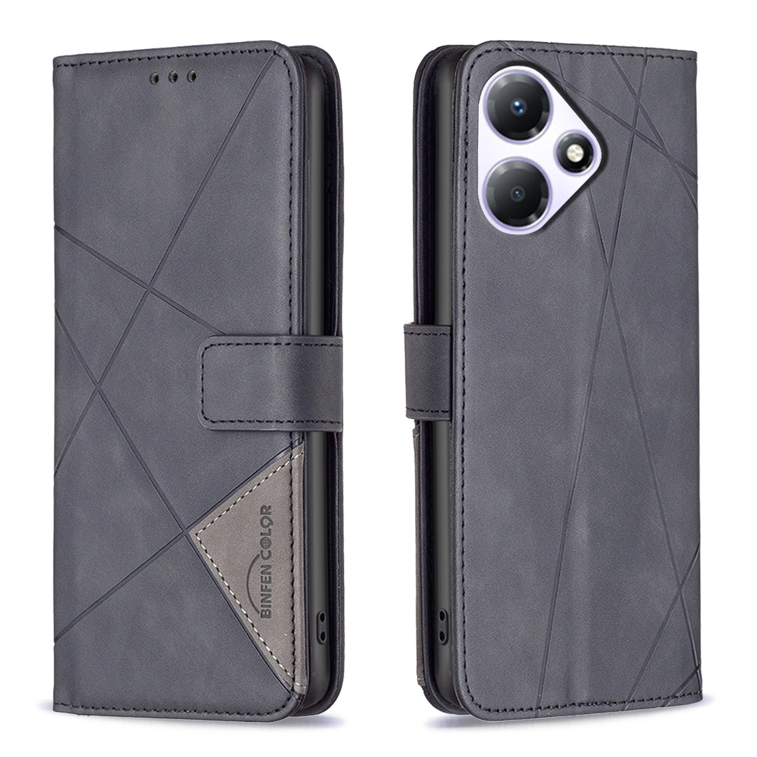 Infinix Hot 30 Play NFC Wallet Case – Rhombus Texture PU Leather, Magnetic Buckle, Card Slots, Stand Function, Shockproof Protective Cover