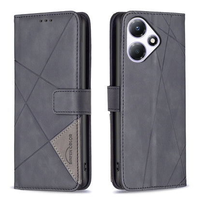 Infinix Hot 30 Play NFC Wallet Case – Rhombus Texture PU Leather, Magnetic Buckle, Card Slots, Stand Function, Shockproof Protective Cover
