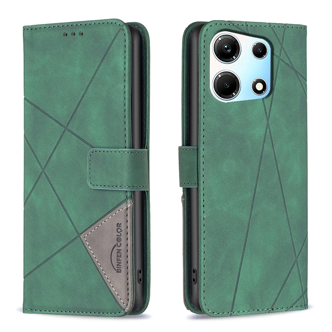 Infinix Note 30 5G Wallet Case – Rhombus Texture PU Leather, Magnetic Buckle, Card Slots, Stand Function, Shockproof Protective Cover