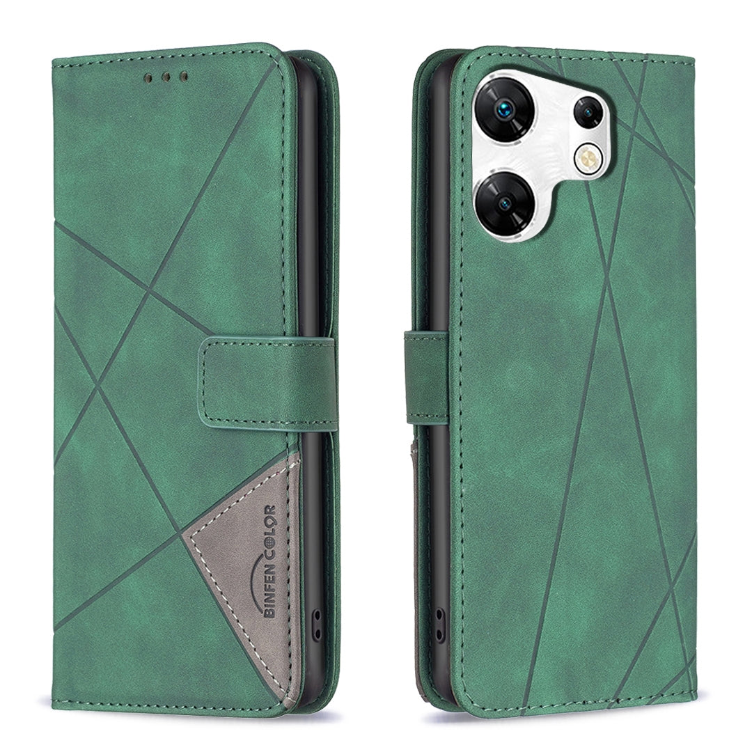 Infinix Zero 30 4G Wallet Case – Rhombus Texture PU Leather, Magnetic Buckle, Card Slots, Stand Function, Shockproof Protective Cover