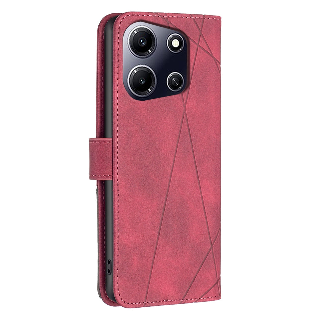 Infinix Note 30i Wallet Case – Rhombus Texture PU Leather, Magnetic Buckle, Card Slots, Stand Function, Shockproof Protective Cover