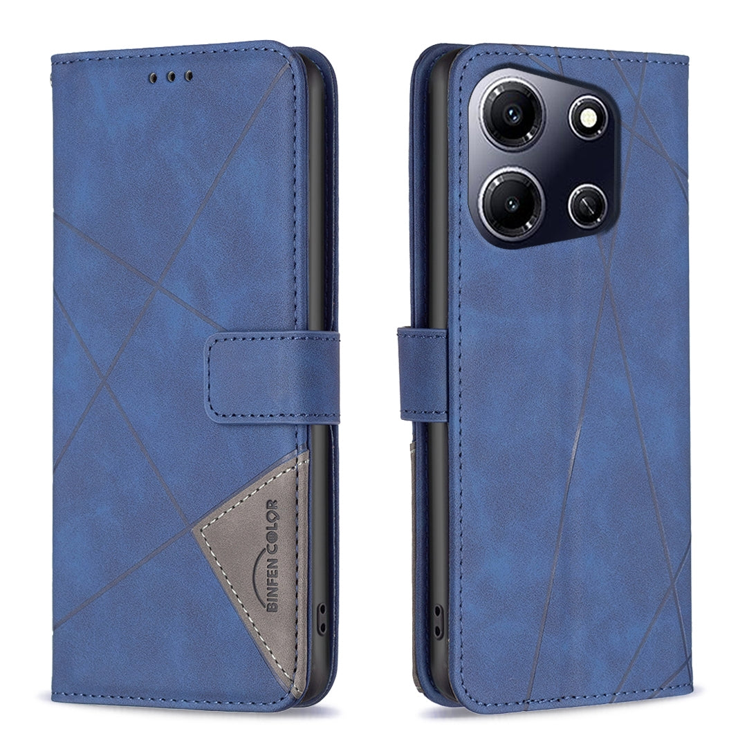 Infinix Note 30i Wallet Case – Rhombus Texture PU Leather, Magnetic Buckle, Card Slots, Stand Function, Shockproof Protective Cover