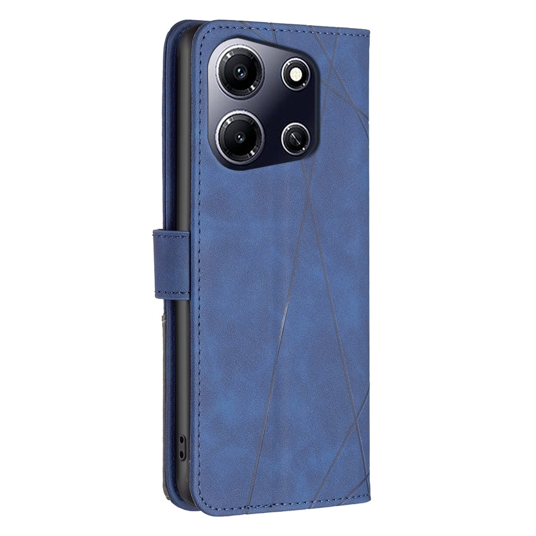 Infinix Note 30i Wallet Case – Rhombus Texture PU Leather, Magnetic Buckle, Card Slots, Stand Function, Shockproof Protective Cover