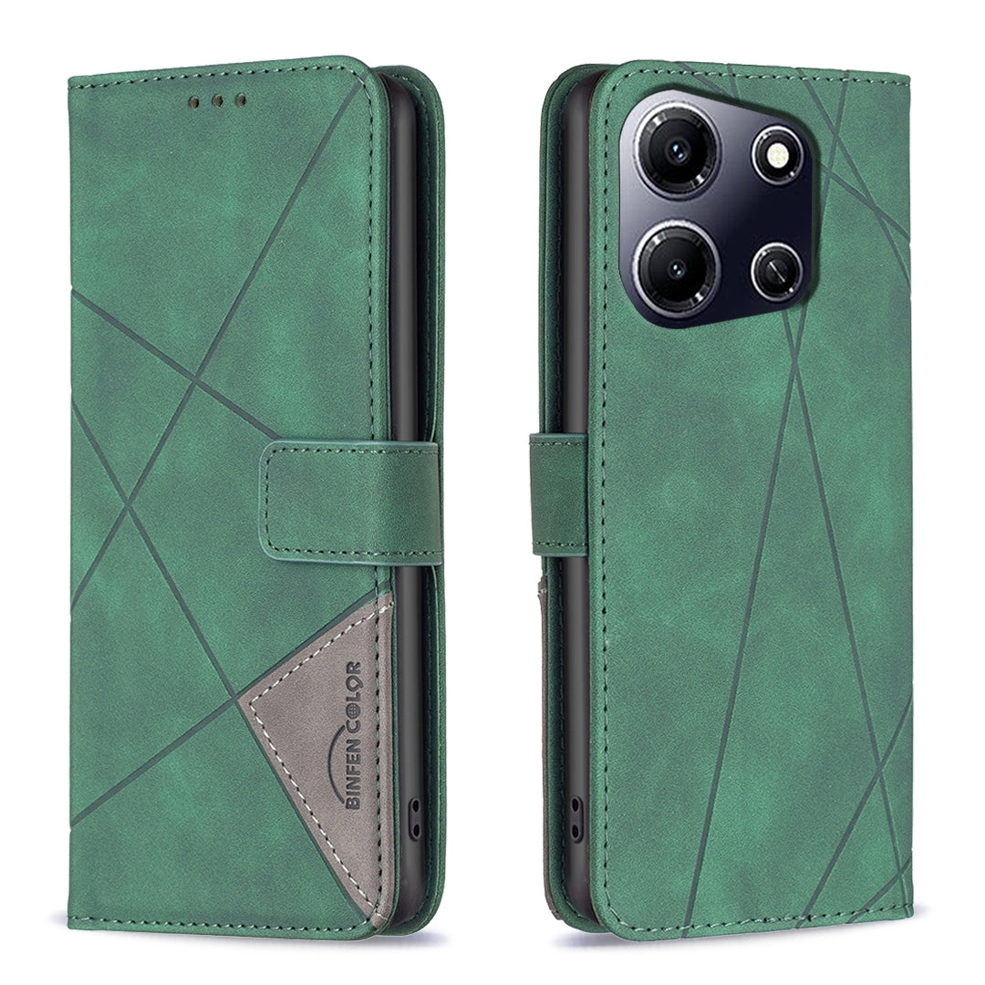 Infinix Note 30i Wallet Case – Rhombus Texture PU Leather, Magnetic Buckle, Card Slots, Stand Function, Shockproof Protective Cover