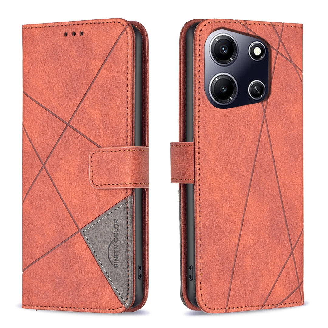 Infinix Note 30i Wallet Case – Rhombus Texture PU Leather, Magnetic Buckle, Card Slots, Stand Function, Shockproof Protective Cover