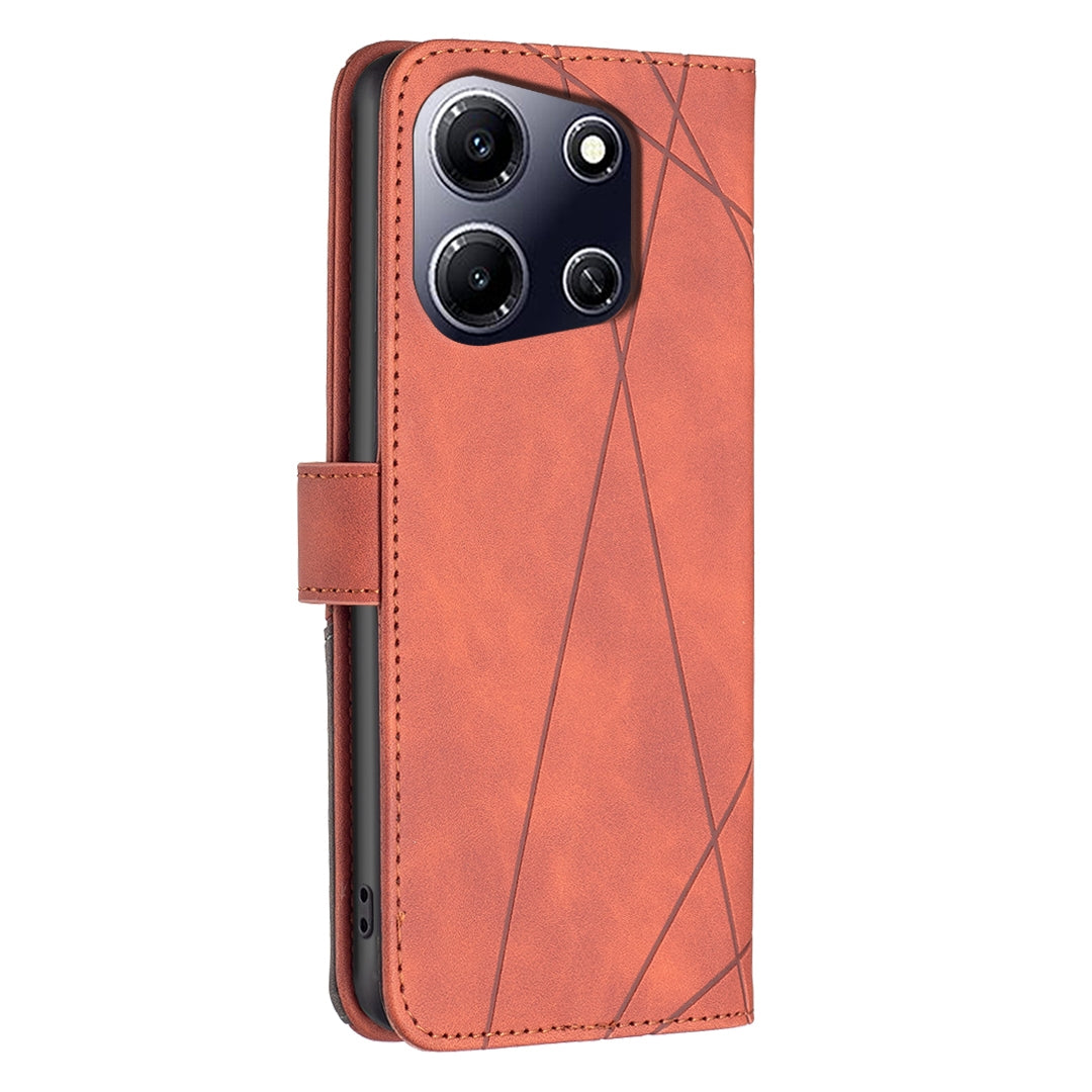 Infinix Note 30i Wallet Case – Rhombus Texture PU Leather, Magnetic Buckle, Card Slots, Stand Function, Shockproof Protective Cover