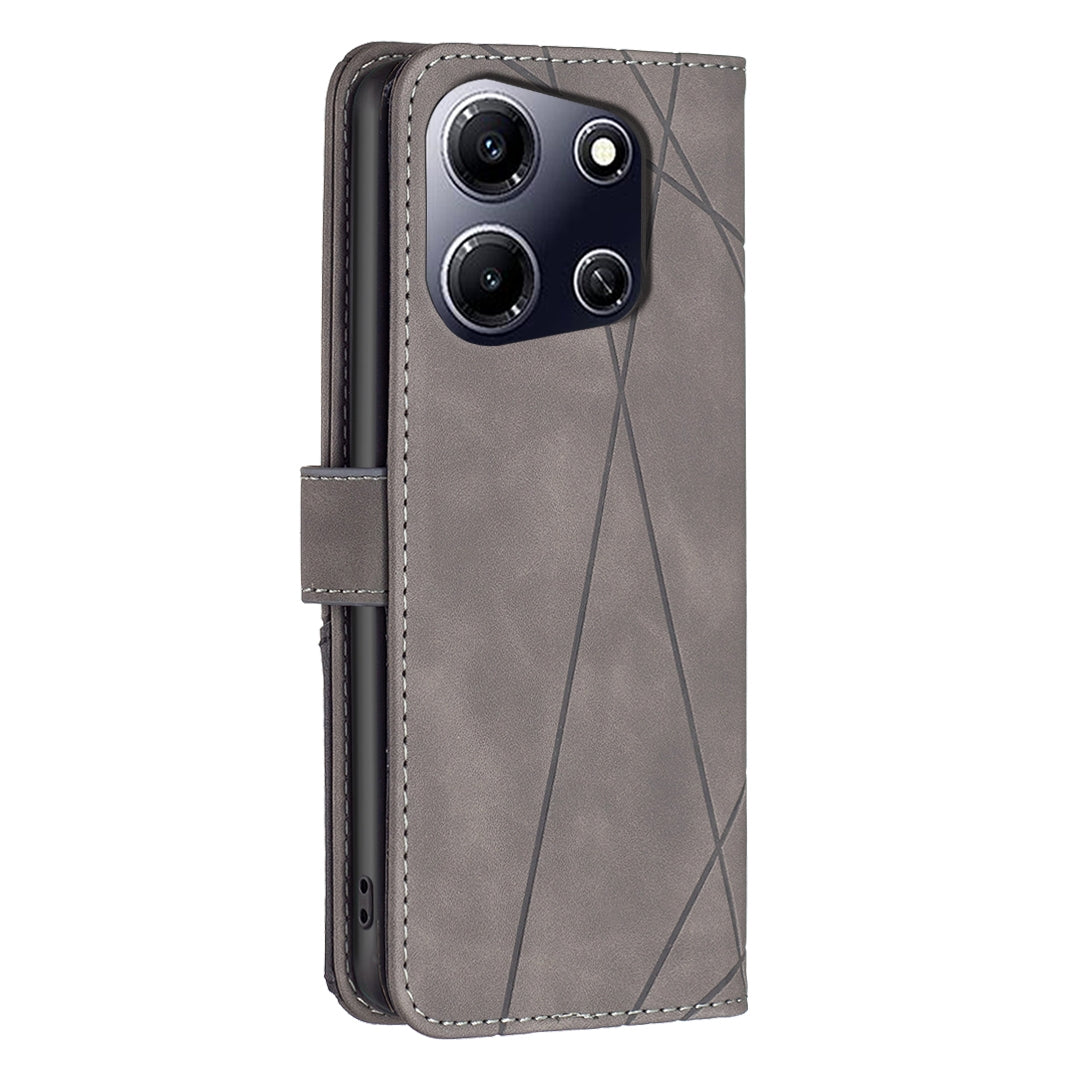 Infinix Note 30i Wallet Case – Rhombus Texture PU Leather, Magnetic Buckle, Card Slots, Stand Function, Shockproof Protective Cover