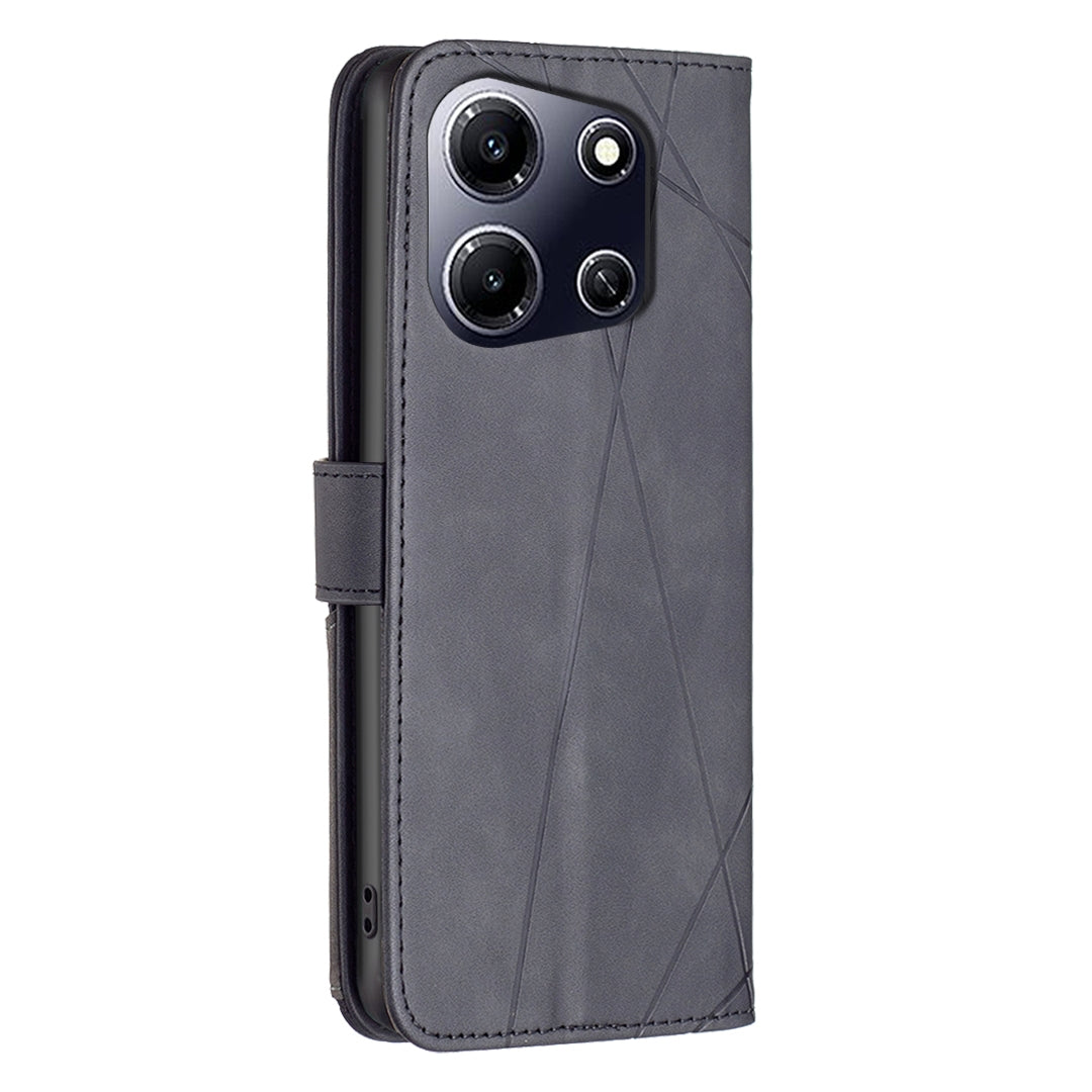 Infinix Note 30i Wallet Case – Rhombus Texture PU Leather, Magnetic Buckle, Card Slots, Stand Function, Shockproof Protective Cover