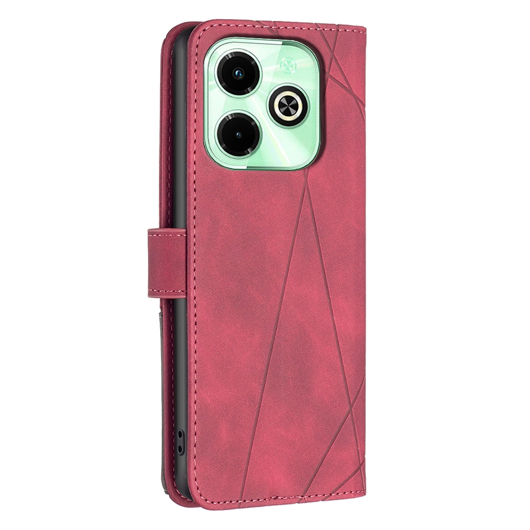 Infinix Hot 40i Wallet Case – Rhombus Texture PU Leather, Magnetic Buckle, Card Slots, Stand Function, Shockproof Protective Cover