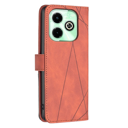 Infinix Hot 40i Wallet Case – Rhombus Texture PU Leather, Magnetic Buckle, Card Slots, Stand Function, Shockproof Protective Cover