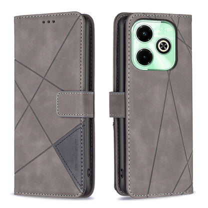 Infinix Hot 40i Wallet Case – Rhombus Texture PU Leather, Magnetic Buckle, Card Slots, Stand Function, Shockproof Protective Cover