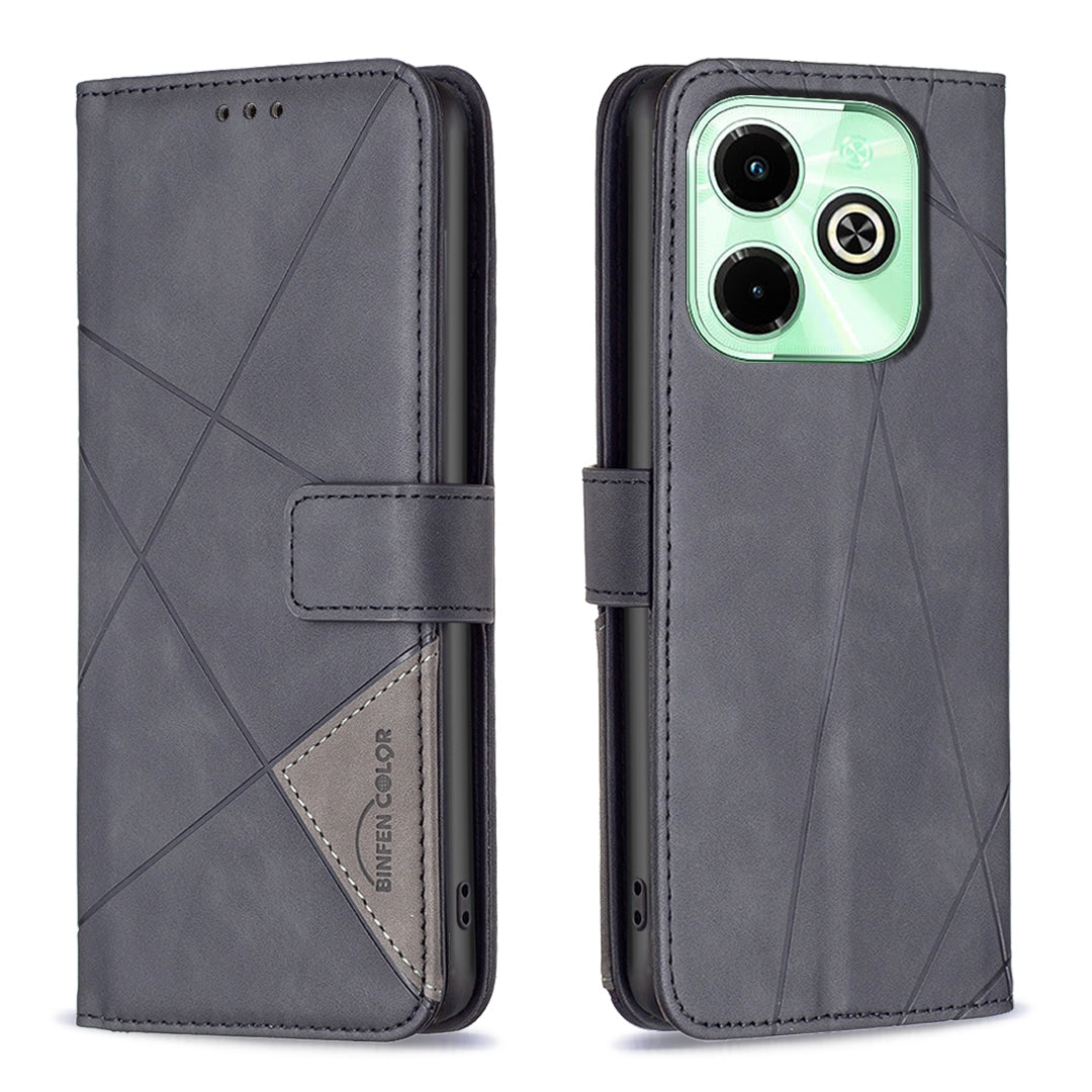 Infinix Hot 40i Wallet Case – Rhombus Texture PU Leather, Magnetic Buckle, Card Slots, Stand Function, Shockproof Protective Cover