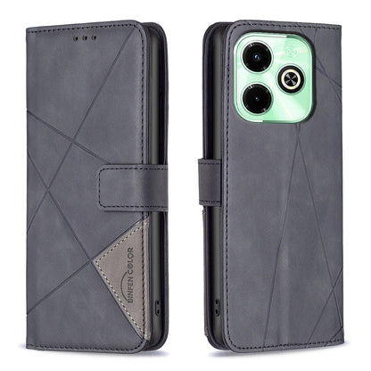 Infinix Hot 40i Wallet Case – Rhombus Texture PU Leather, Magnetic Buckle, Card Slots, Stand Function, Shockproof Protective Cover