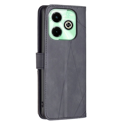 Infinix Hot 40i Wallet Case – Rhombus Texture PU Leather, Magnetic Buckle, Card Slots, Stand Function, Shockproof Protective Cover