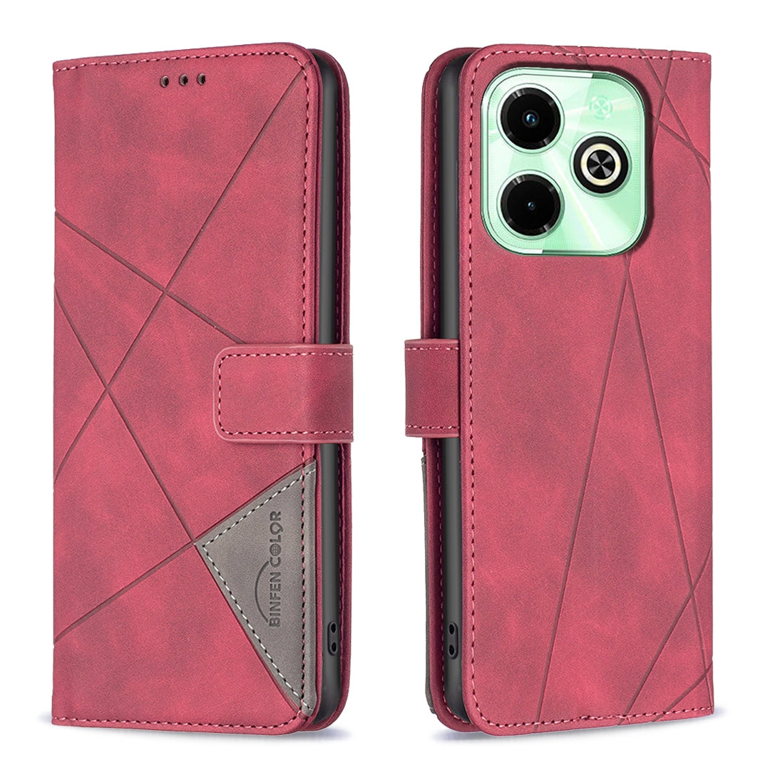 Infinix Hot 40 Wallet Case – Rhombus Texture PU Leather, Magnetic Buckle, Card Slots, Stand Function, Shockproof Protective Cover