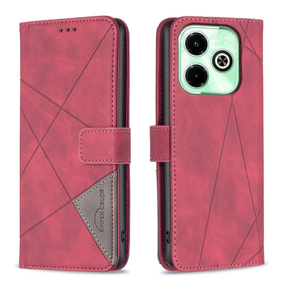 Infinix Hot 40 Wallet Case – Rhombus Texture PU Leather, Magnetic Buckle, Card Slots, Stand Function, Shockproof Protective Cover