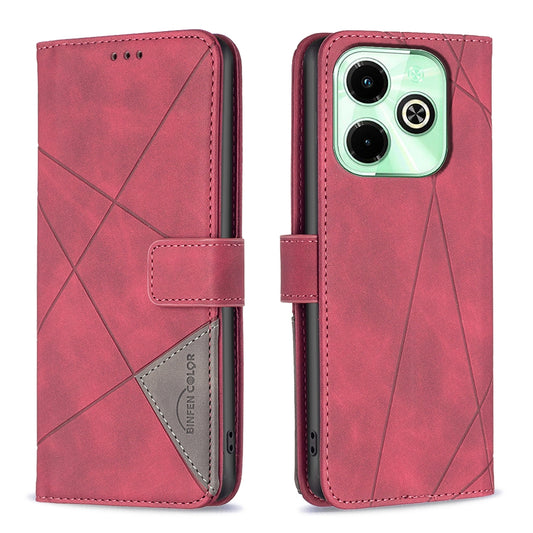 Infinix Hot 40 Pro Wallet Case – Rhombus Texture PU Leather, Magnetic Buckle, Card Slots, Stand Function, Shockproof Protective Cover