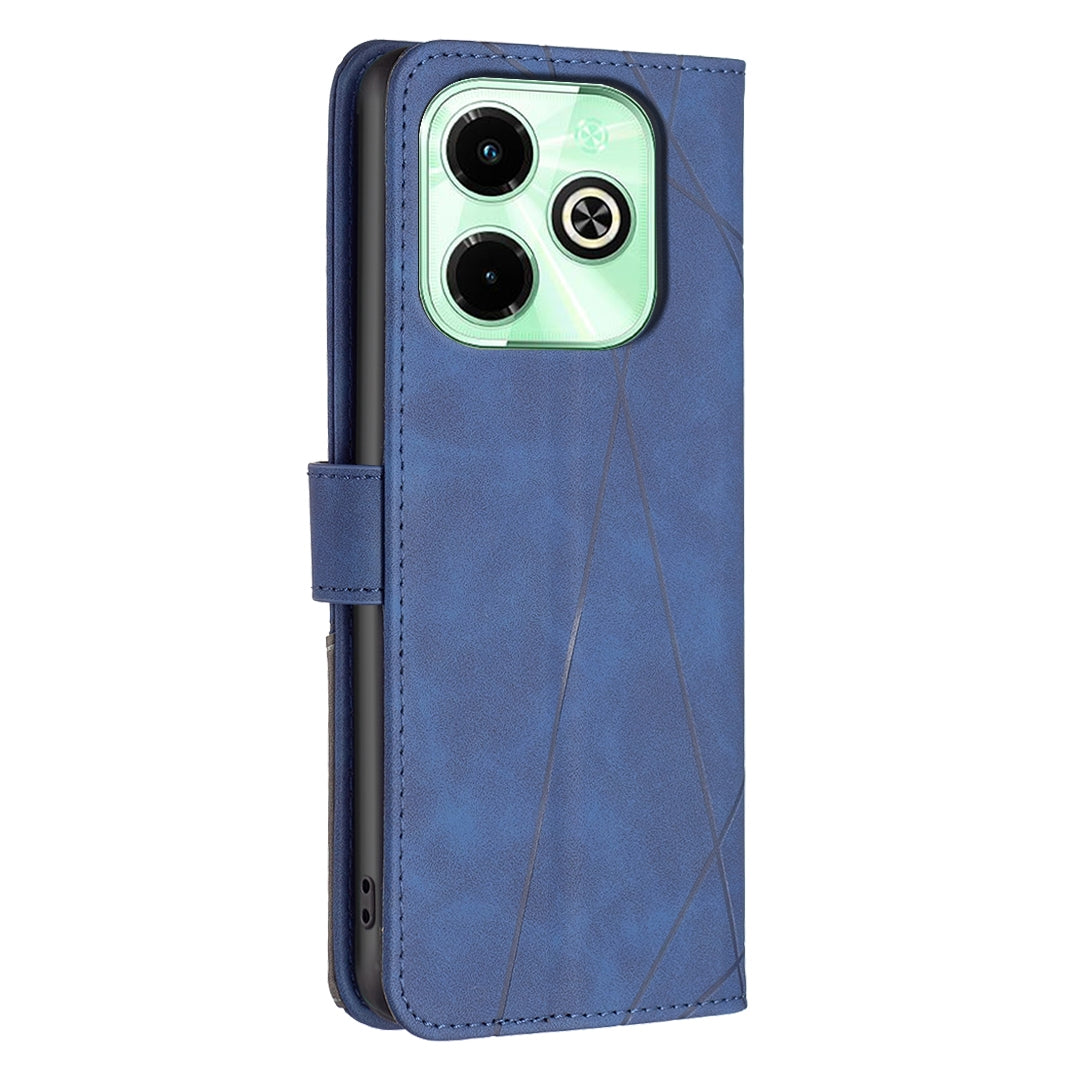 Infinix Hot 40 Wallet Case – Rhombus Texture PU Leather, Magnetic Buckle, Card Slots, Stand Function, Shockproof Protective Cover