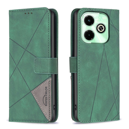 Infinix Hot 40 Wallet Case – Rhombus Texture PU Leather, Magnetic Buckle, Card Slots, Stand Function, Shockproof Protective Cover