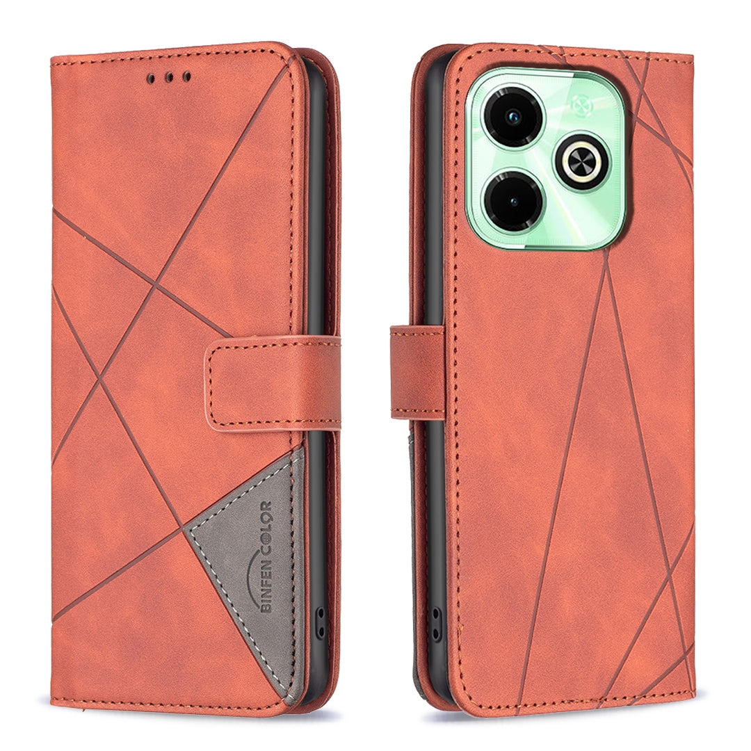 Infinix Hot 40 Wallet Case – Rhombus Texture PU Leather, Magnetic Buckle, Card Slots, Stand Function, Shockproof Protective Cover