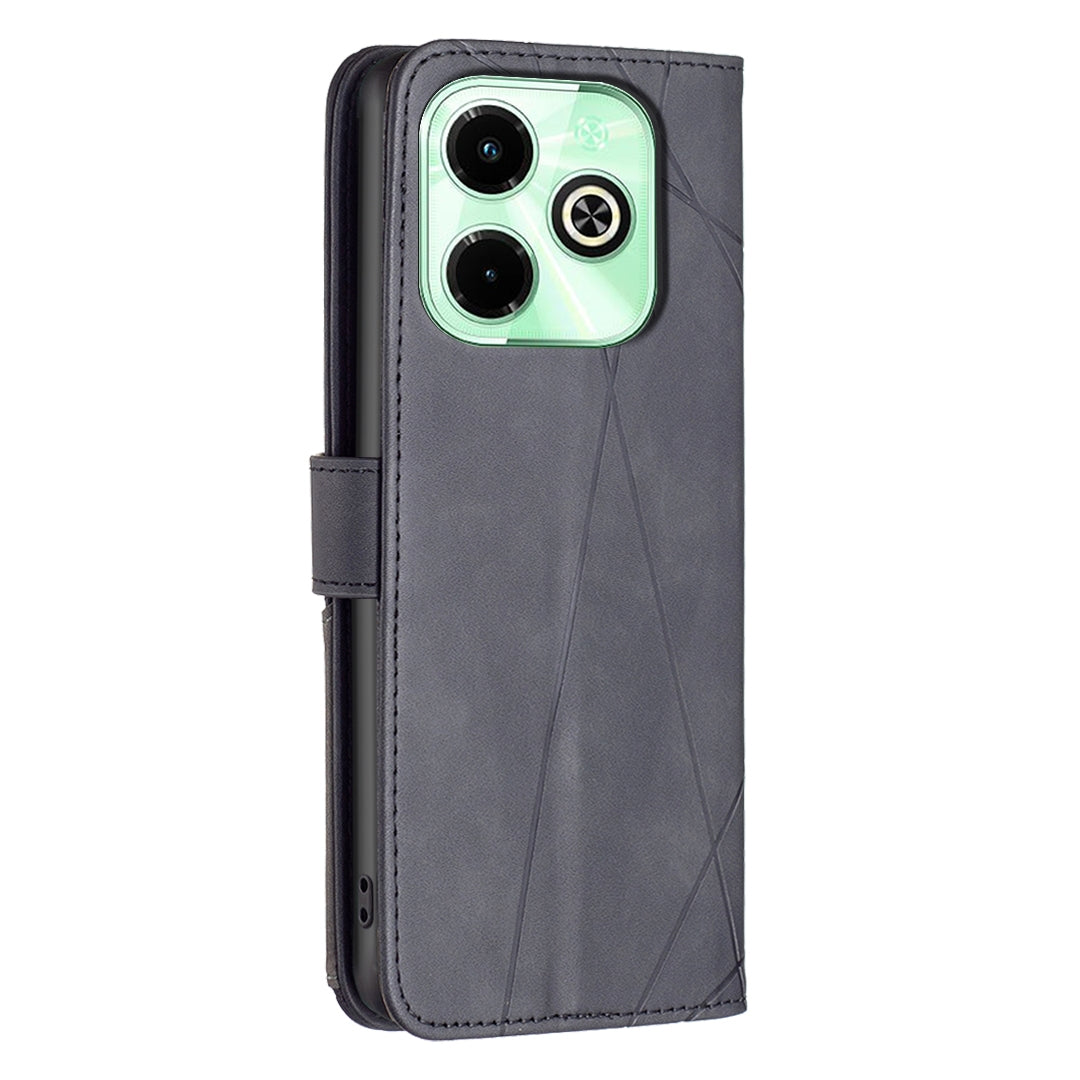 Infinix Hot 40 Pro Wallet Case – Rhombus Texture PU Leather, Magnetic Buckle, Card Slots, Stand Function, Shockproof Protective Cover
