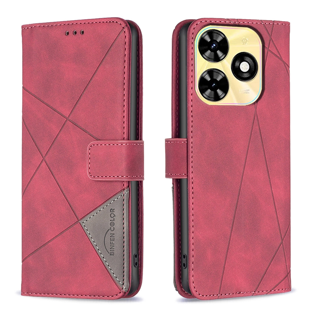 Infinix Smart 8 Wallet Case – Rhombus Texture PU Leather, Magnetic Buckle, Card Slots, Stand Function, Shockproof Protective Cover