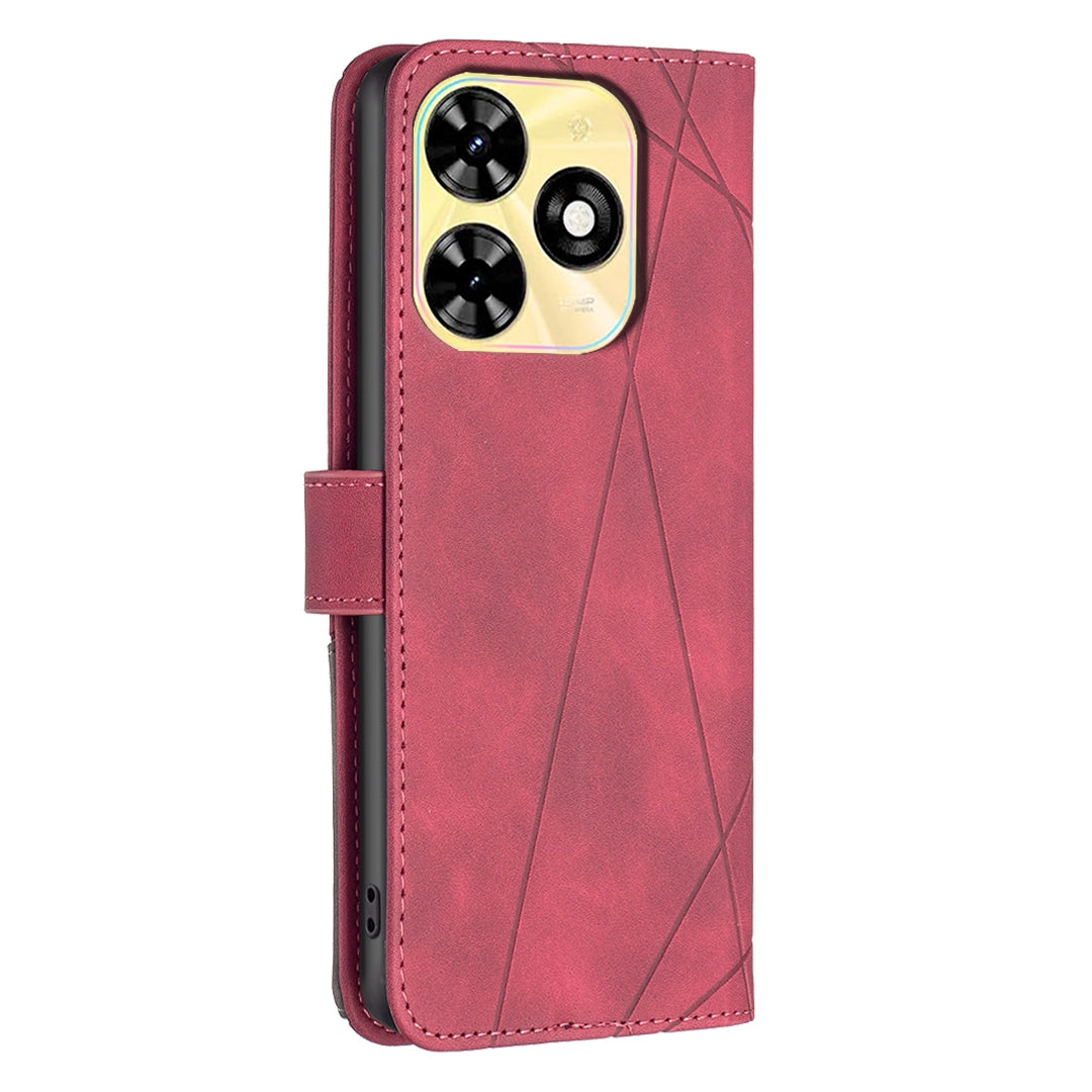 Infinix Smart 8 Wallet Case – Rhombus Texture PU Leather, Magnetic Buckle, Card Slots, Stand Function, Shockproof Protective Cover