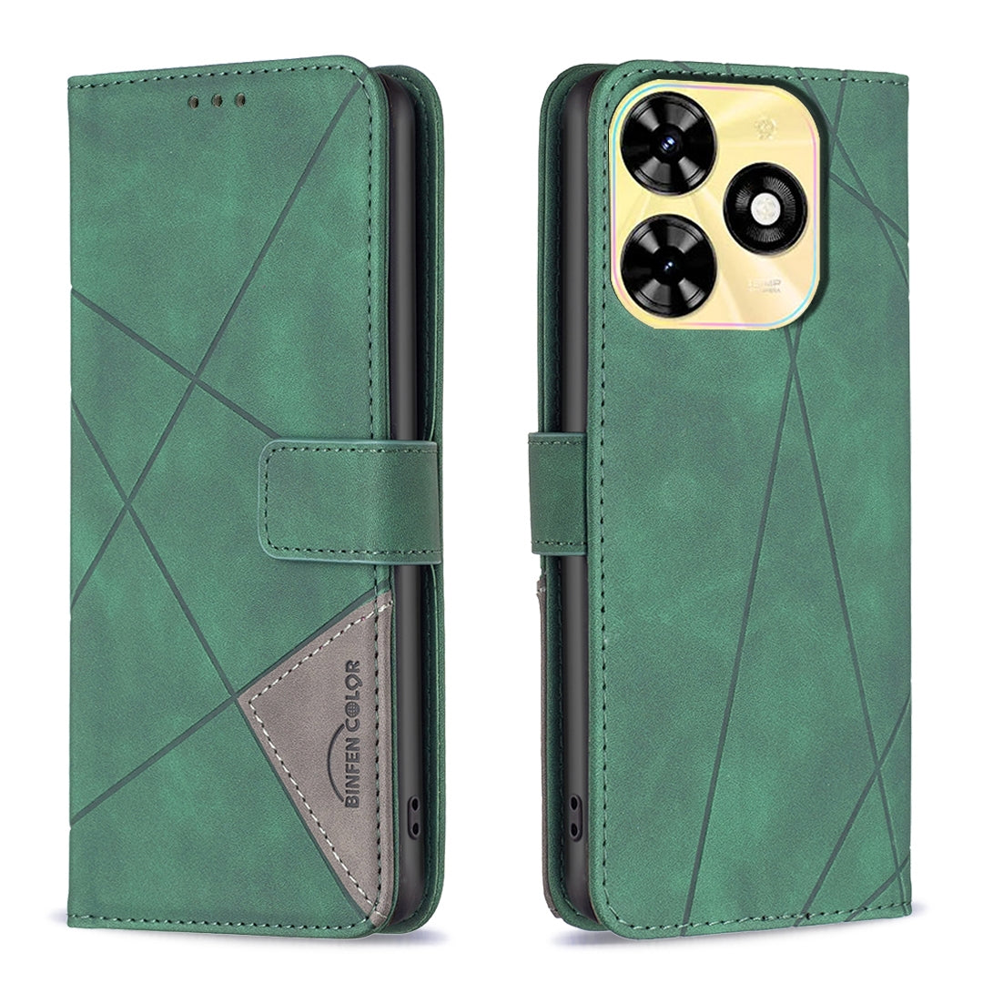 Infinix Smart 8 Wallet Case – Rhombus Texture PU Leather, Magnetic Buckle, Card Slots, Stand Function, Shockproof Protective Cover