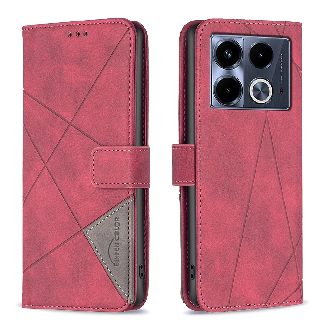 Infinix Note 40 4G Wallet Case – Rhombus Texture PU Leather, Magnetic Buckle, Card Slots, Stand Function, Shockproof Protective Cover