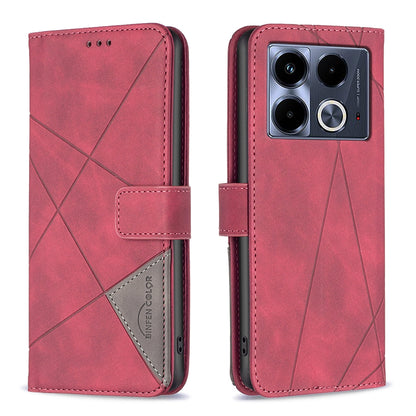 Infinix Note 40 4G Wallet Case – Rhombus Texture PU Leather, Magnetic Buckle, Card Slots, Stand Function, Shockproof Protective Cover