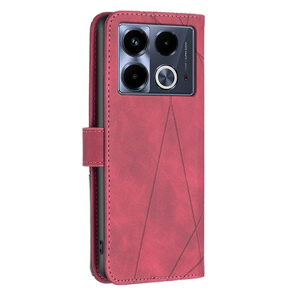 Infinix Note 40 4G Wallet Case – Rhombus Texture PU Leather, Magnetic Buckle, Card Slots, Stand Function, Shockproof Protective Cover
