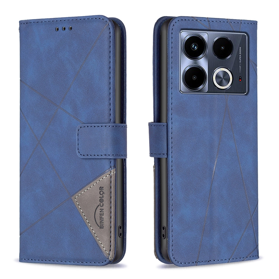 Infinix Note 40 4G Wallet Case – Rhombus Texture PU Leather, Magnetic Buckle, Card Slots, Stand Function, Shockproof Protective Cover