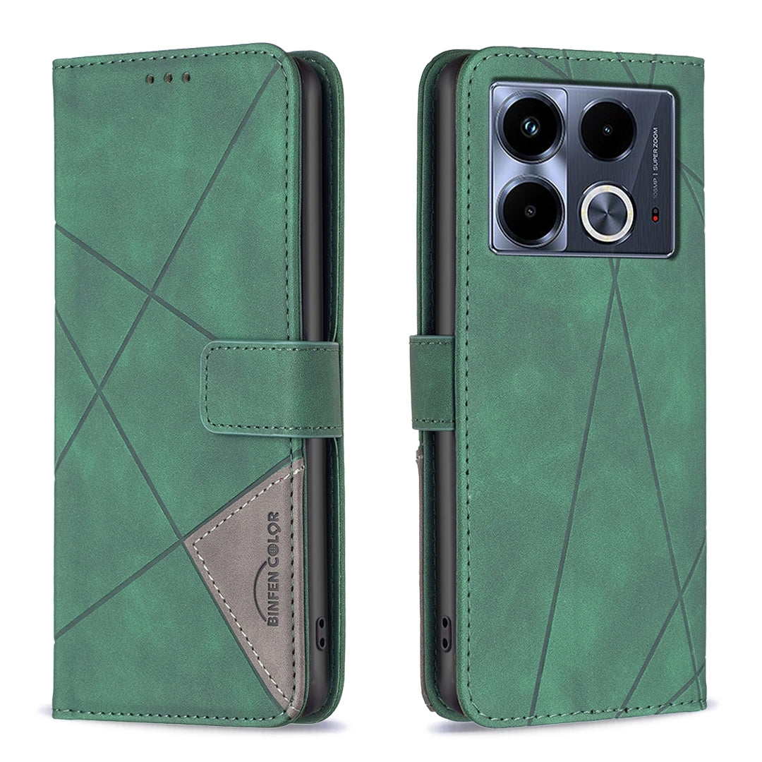Infinix Note 40 4G Wallet Case – Rhombus Texture PU Leather, Magnetic Buckle, Card Slots, Stand Function, Shockproof Protective Cover