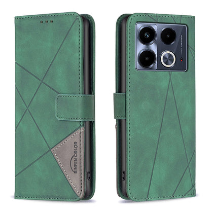 Infinix Note 40 4G Wallet Case – Rhombus Texture PU Leather, Magnetic Buckle, Card Slots, Stand Function, Shockproof Protective Cover