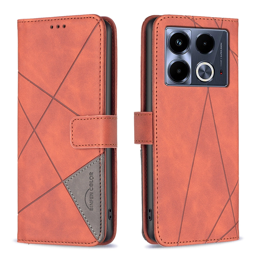 Infinix Note 40 4G Wallet Case – Rhombus Texture PU Leather, Magnetic Buckle, Card Slots, Stand Function, Shockproof Protective Cover