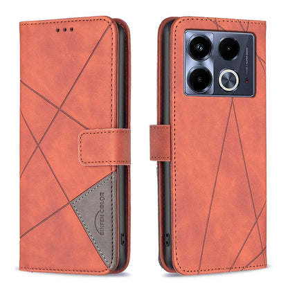 Infinix Note 40 4G Wallet Case – Rhombus Texture PU Leather, Magnetic Buckle, Card Slots, Stand Function, Shockproof Protective Cover