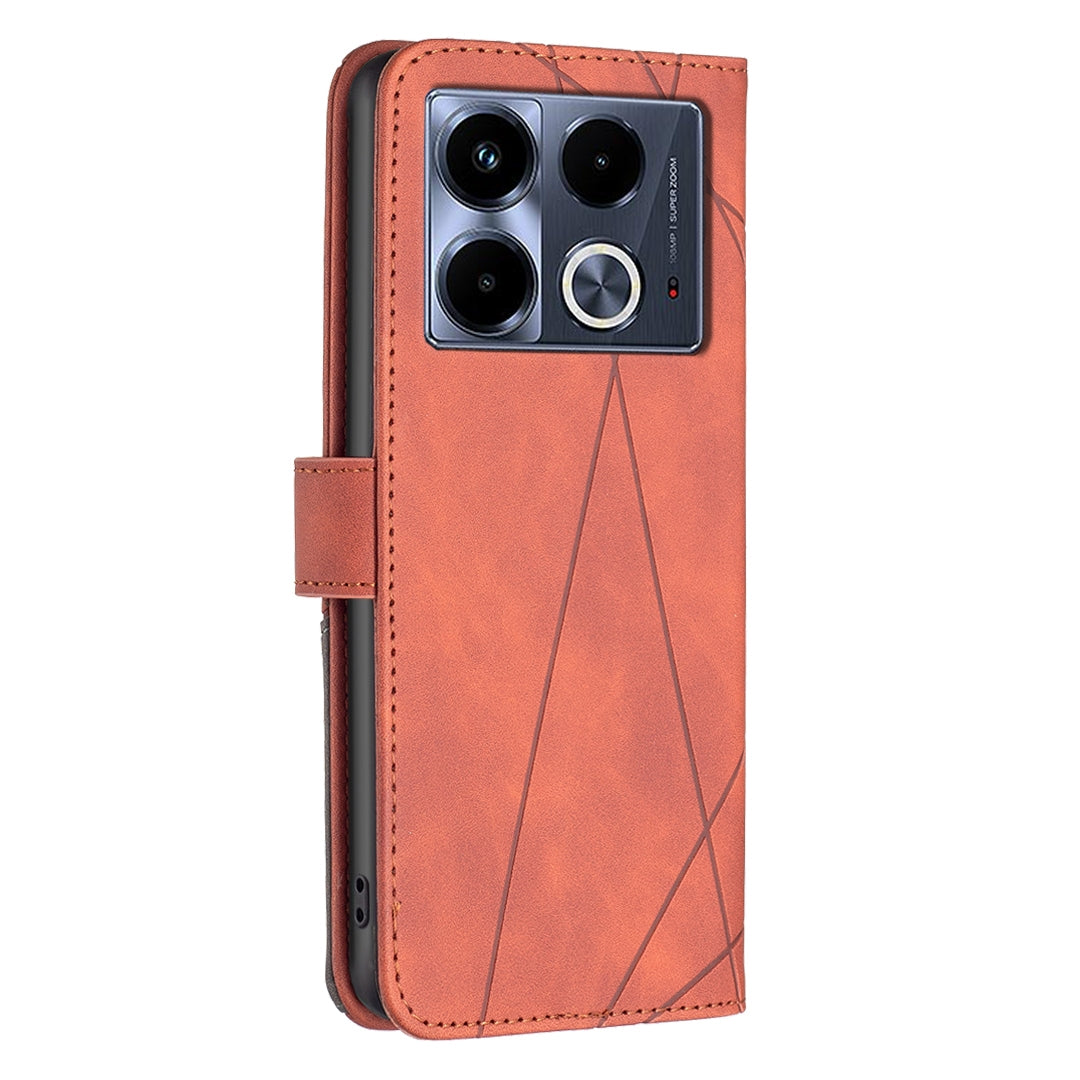 Infinix Note 40 4G Wallet Case – Rhombus Texture PU Leather, Magnetic Buckle, Card Slots, Stand Function, Shockproof Protective Cover