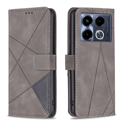 Infinix Note 40 4G Wallet Case – Rhombus Texture PU Leather, Magnetic Buckle, Card Slots, Stand Function, Shockproof Protective Cover