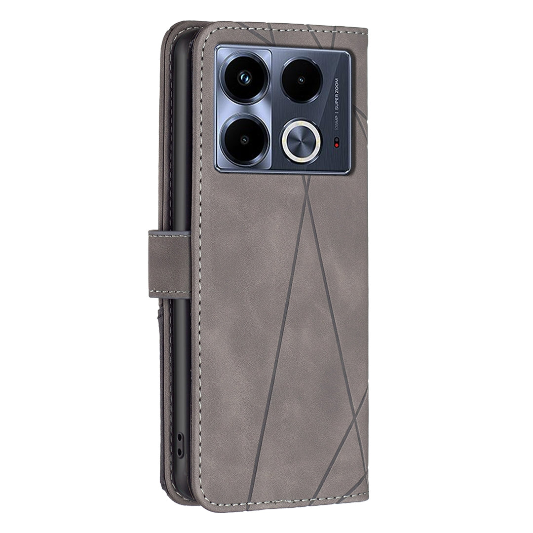 Infinix Note 40 4G Wallet Case – Rhombus Texture PU Leather, Magnetic Buckle, Card Slots, Stand Function, Shockproof Protective Cover