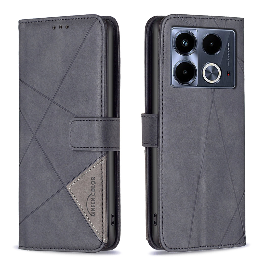 Infinix Note 40 4G Wallet Case – Rhombus Texture PU Leather, Magnetic Buckle, Card Slots, Stand Function, Shockproof Protective Cover