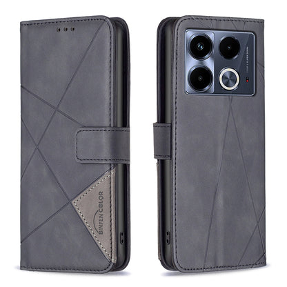 Infinix Note 40 4G Wallet Case – Rhombus Texture PU Leather, Magnetic Buckle, Card Slots, Stand Function, Shockproof Protective Cover