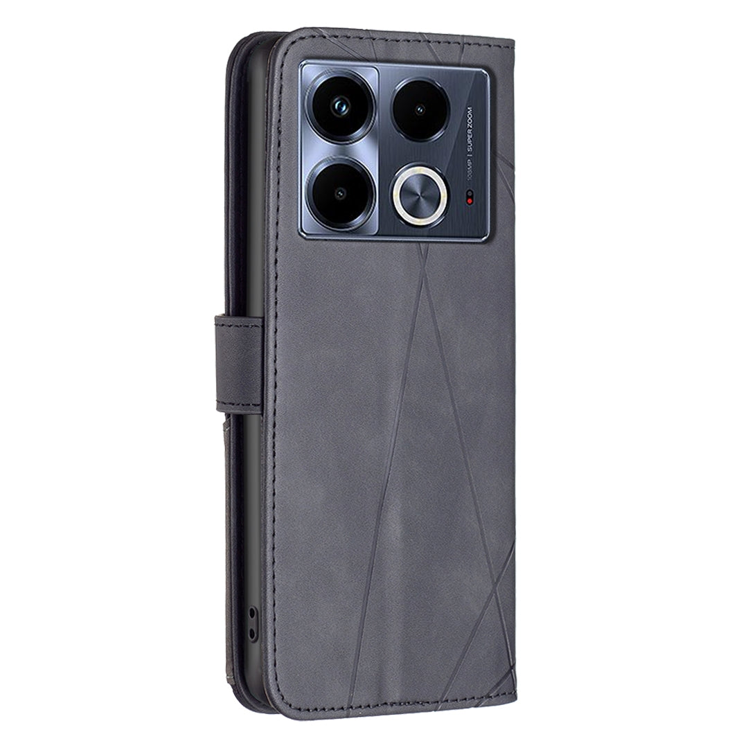 Infinix Note 40 4G Wallet Case – Rhombus Texture PU Leather, Magnetic Buckle, Card Slots, Stand Function, Shockproof Protective Cover