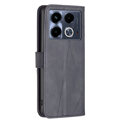 Infinix Note 40 4G Wallet Case – Rhombus Texture PU Leather, Magnetic Buckle, Card Slots, Stand Function, Shockproof Protective Cover
