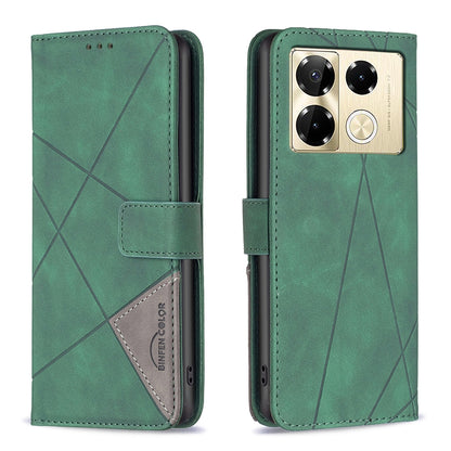Infinix Note 40 Pro 4G Wallet Case – Rhombus Texture PU Leather, Magnetic Buckle, Card Slots, Stand Function, Shockproof Protective Cover