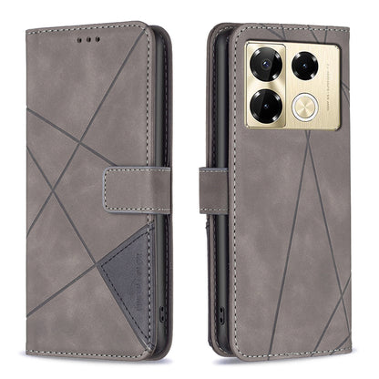 Infinix Note 40 Pro 5G Wallet Case – Rhombus Texture PU Leather, Magnetic Buckle, Card Slots, Stand Function, Shockproof Protective Cover