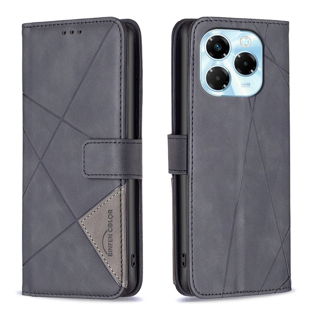 Infinix Note 40X 5G Wallet Case – Rhombus Texture PU Leather, Magnetic Buckle, Card Slots, Stand Function, Shockproof Protective Cover