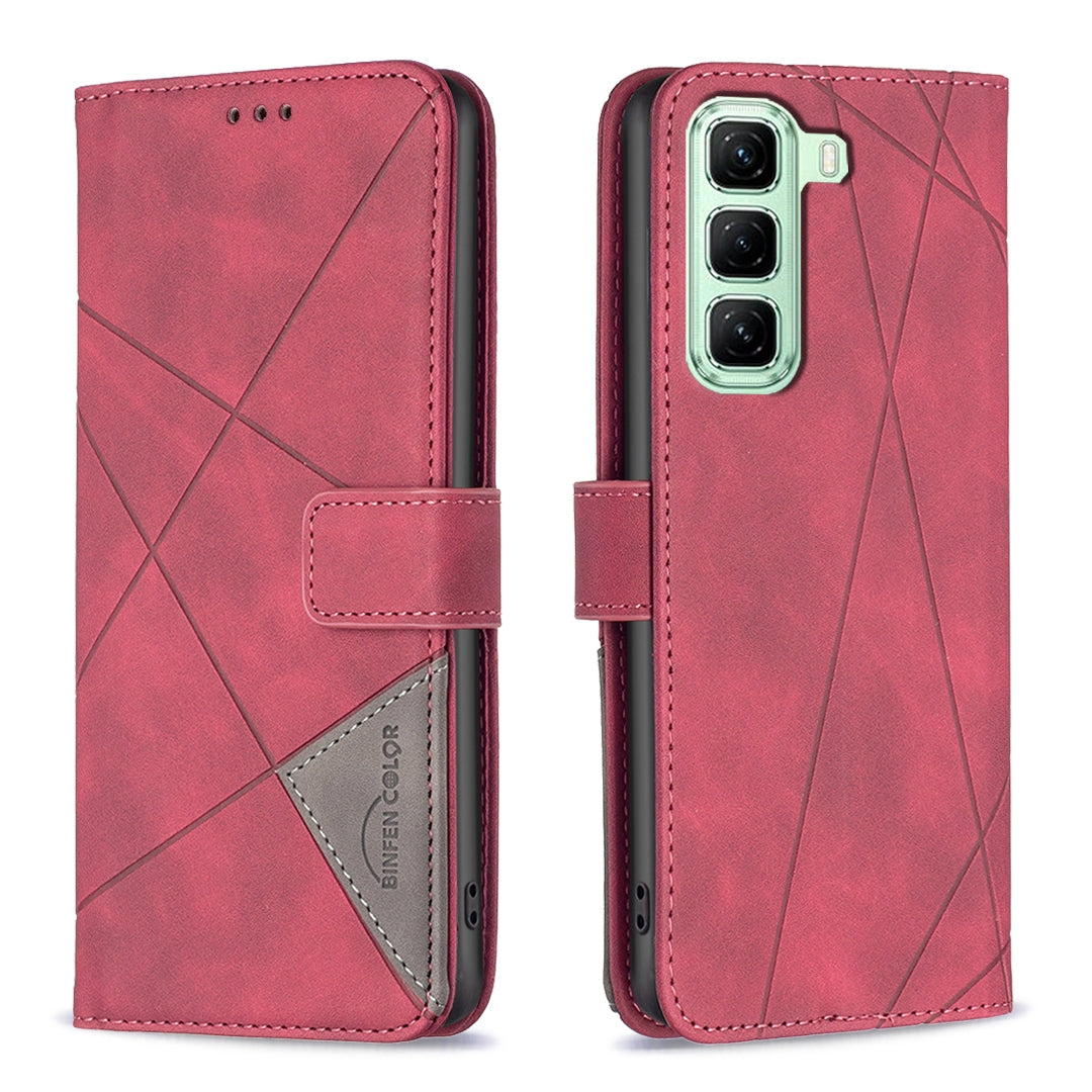 Infinix Hot 50 5G Wallet Case – Rhombus Texture PU Leather, Magnetic Buckle, Card Slots, Stand Function, Shockproof Protective Cover