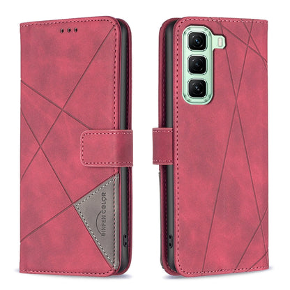 Infinix Hot 50 5G Wallet Case – Rhombus Texture PU Leather, Magnetic Buckle, Card Slots, Stand Function, Shockproof Protective Cover