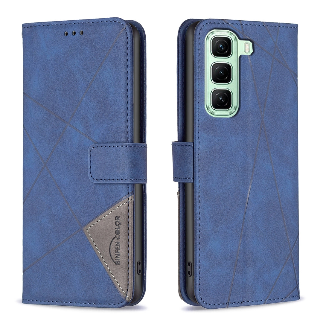 Infinix Hot 50 5G Wallet Case – Rhombus Texture PU Leather, Magnetic Buckle, Card Slots, Stand Function, Shockproof Protective Cover